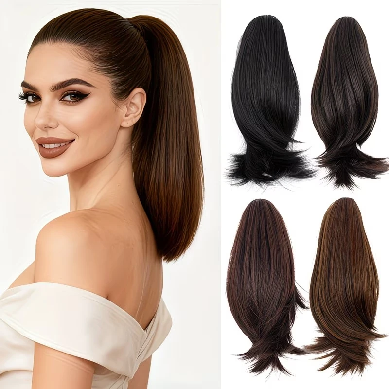 

10-дюймовый синтетический короткий слегка вьющийся накладной хвост на заколке-крабе для женщин