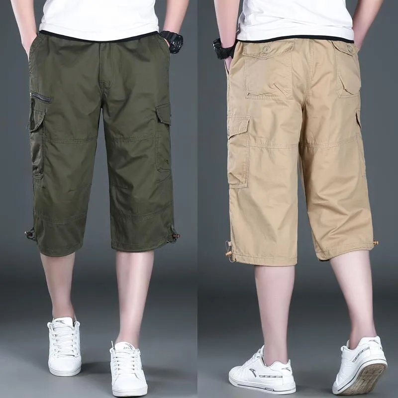 

Summer Cotton Baggy Cargo Shorts Men Loose Fit Calf Length Zipper Work Overalls Outdoor Military Tactical Shorts