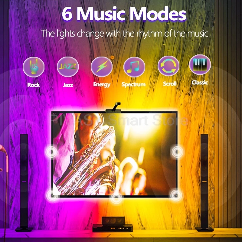 テレビ周囲光スマートカメラ同期ライトスクリーン連動RGB LEDストリップDC12V FPCフレキシブルカラフルバックライト（55～75インチテレビ用）