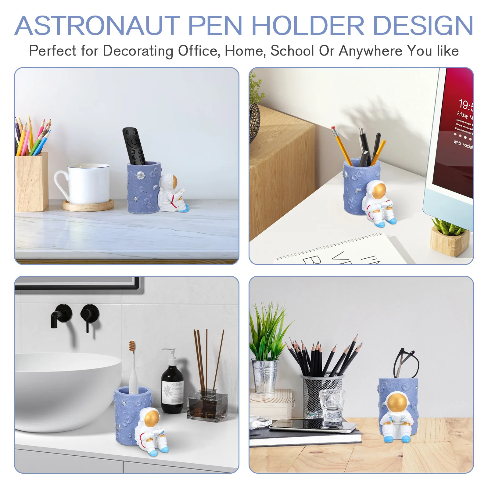 Portalápices creativo de astronauta, decoración de escritorio de resina, organizador de vasos para lápices para oficina, hogar, escuela, portalápices, estatuilla de astronauta