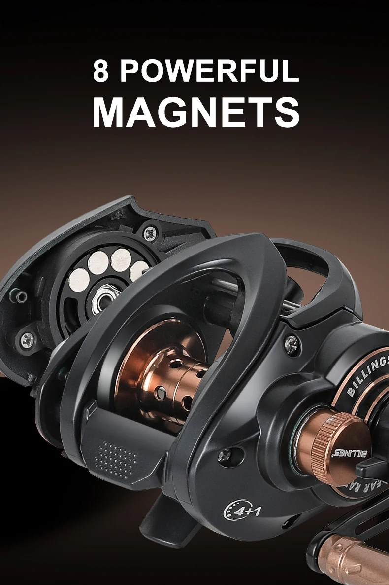 BILLINGS Baitcaster-Rolle 7.2:1 Baitcasting-Angelrolle 6KG Bremskraft Magnetisches Bremssystem Carretilha De Pesca für Süß- und Salzwasser – Detail 4