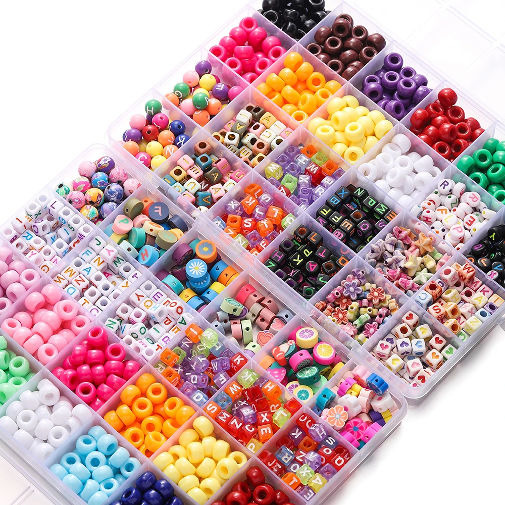 680pcs/Box Colorful Acrylic Pony Beads Kit 24Grids Large Hole Beads For DIY Bracelets Necklace Keychain Jewelry Making Kit