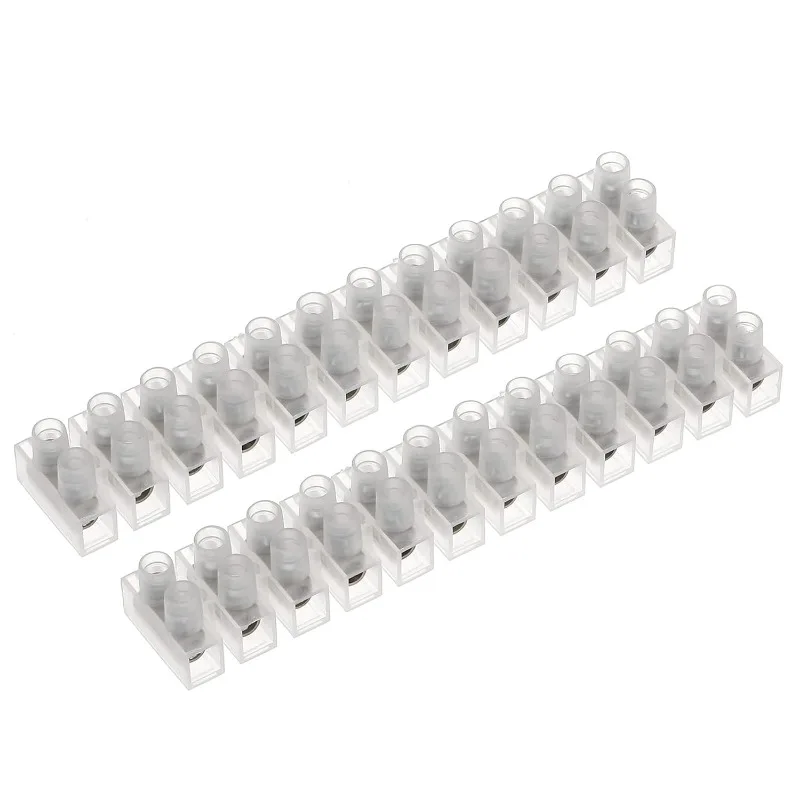 AUKENIEN 60A 12-Pin Double Row Screw Terminal Block Electrical Connection Strip Quick Connect Wire Connector White