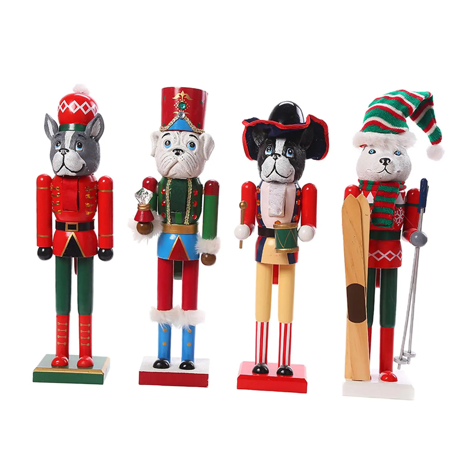 4x Dog 15 inch Traditional Wooden Nutcracker for Holiday Living Room Festive