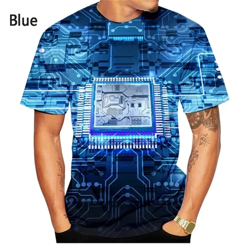 New Fashion Circuit Board 3d Printed T-shirt Electronic Chip T-shirt Men Ladies Summer Casual Short Sleeve Streetwear Tshirt Top