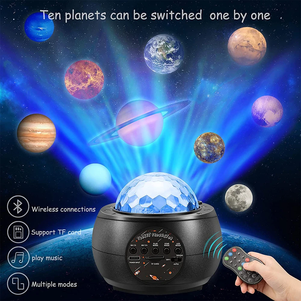 Star Galaxy Projector Night Light 10 Planet Bluetooth Speaker Projection Lamp with Remote Music Night Lamps Gift Room Decoration