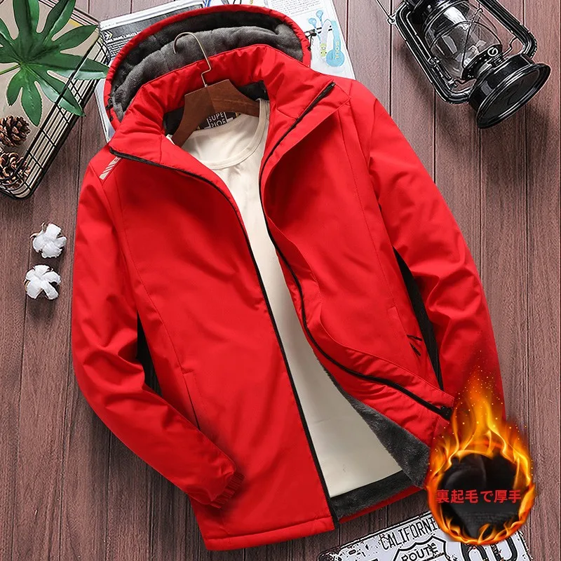 

Мужская хлопковая куртка на меху с серебристым ворсом, ветрозащитная, теплая, утолщенная, осенне-зимняя, красная, повседневная, стандартный крой, новинка 2026 года