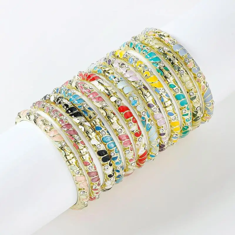 Color-block Vintage Enamel Bracelet Cloisonné Flower Oil-drop Finish Fashion Jewelry Gift for Girlfriend Birthday