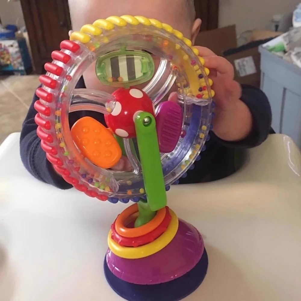 Chocalho giratório da roda gigante do bebê com ventosa chocalho brinquedo engraçado brinquedo de alimentação para o desenvolvimento precoce bebês e crianças