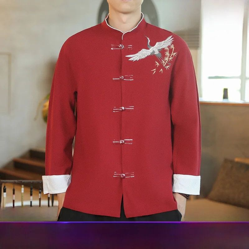 

Мужская льняная рубашка свободного кроя с вышивкой, на пуговицах, больших размеров, модная городская, весна-осень