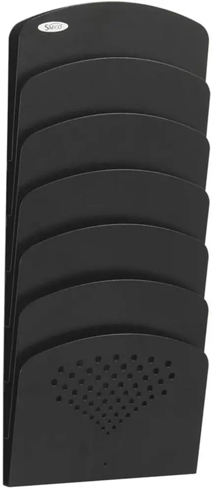 

Wall Mounted Literature Organizer, 7 Pocket Rack for Documents Paper Magazines and M , Steel, Black