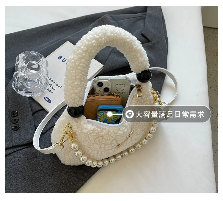 Trendy Teddy Hair Shoulder Crossbody Bags Women Clutch Tote Handbags and Purses 2023 New Ladies Messenger Bags High Quality