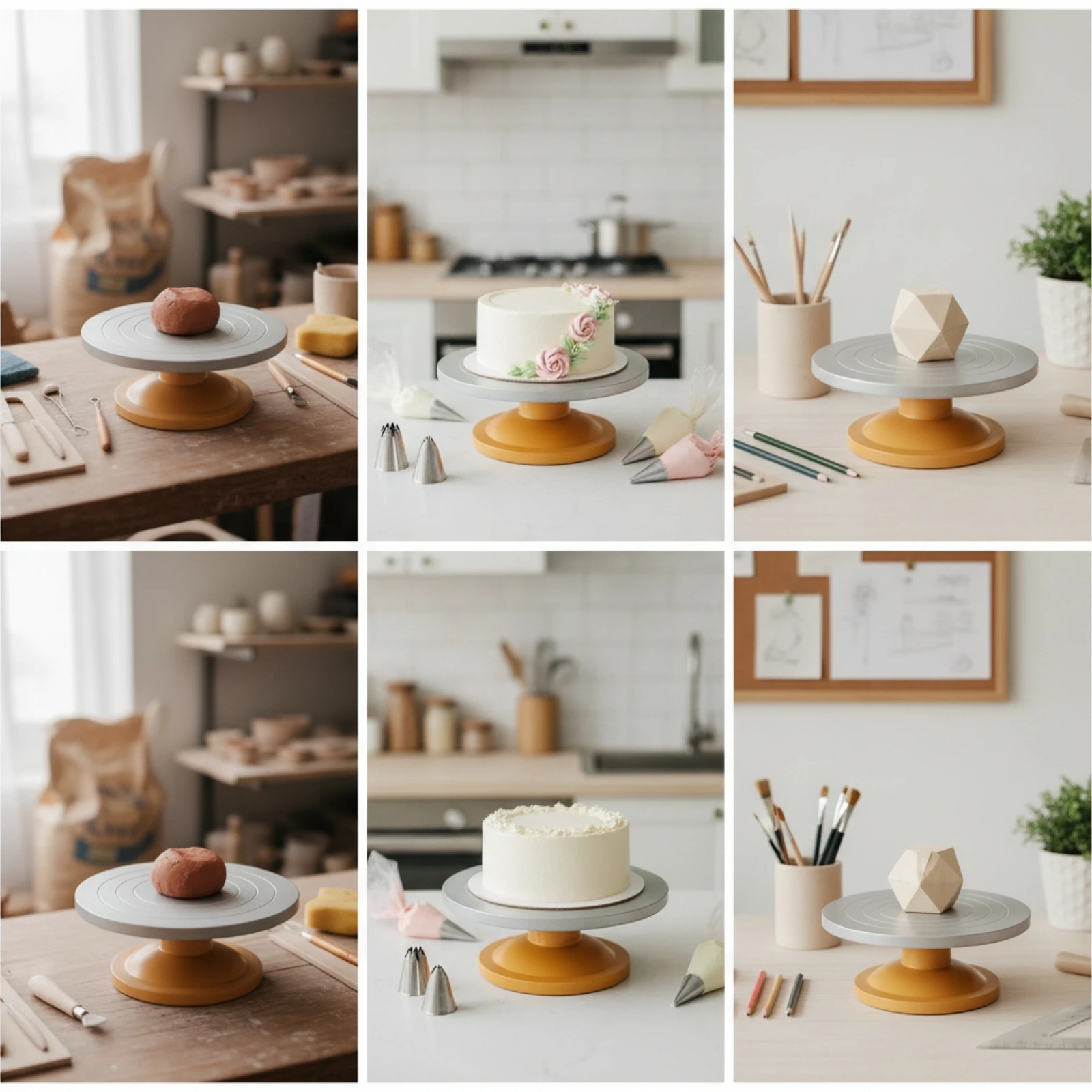 Pottery Turntable with Circular Grooves Guide Circles Rotating Work Platform Sculpting Wheel Smooth Rotation Craft Tool Stable