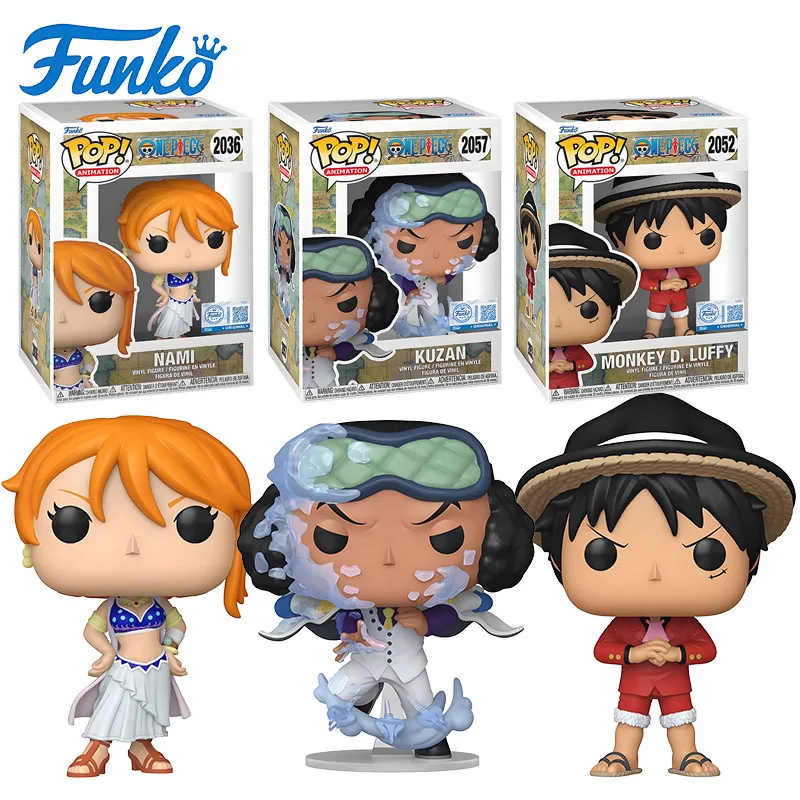 

FUNKO POP 《One Piece:Luffy (Full Cake Island Arc), Нами (Альбаста Дуга), Куззан》Настольный декор Орнамент Модель игрушки Коллекционные