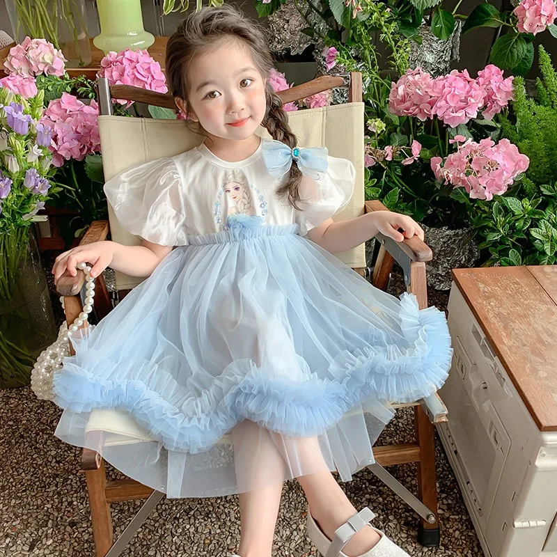 Mädchen Kleidung neue Sommer Prinzessin Elsa Kleider Puff ärmel Kinder gefroren Party kleider für Kinder Kleidung 2-7y k0809