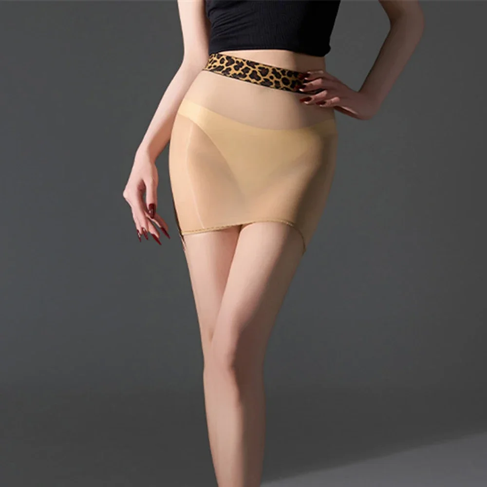 Leopard High Waist Women's Mini Skirts Sexy Shiny Glossy Sheer Transparent Wrap Hip Skirts Woman Clothing Night Club Wear New