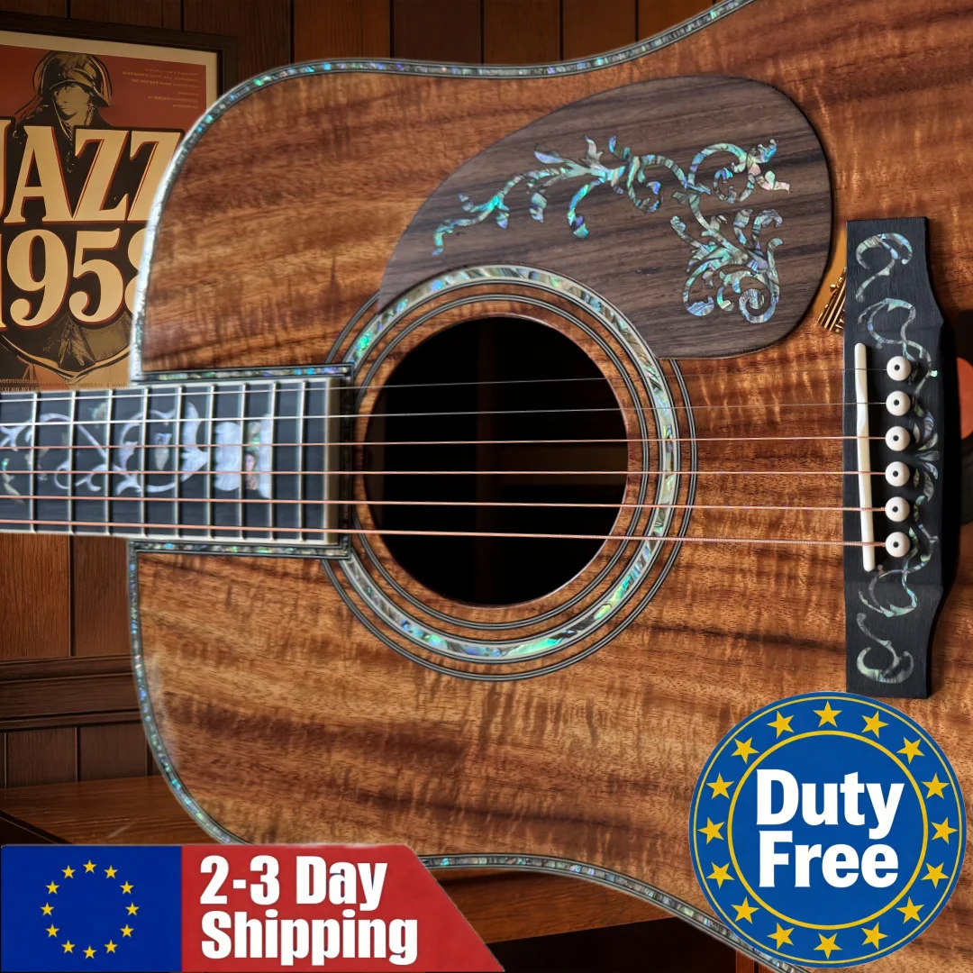 Deutsches Lager KOA Gitarre mit Massivholzdecke, Ebenholzhals, KOA-Decke, Fester Stab, Geburtstagsgeschenk, Satte Klangfarbe