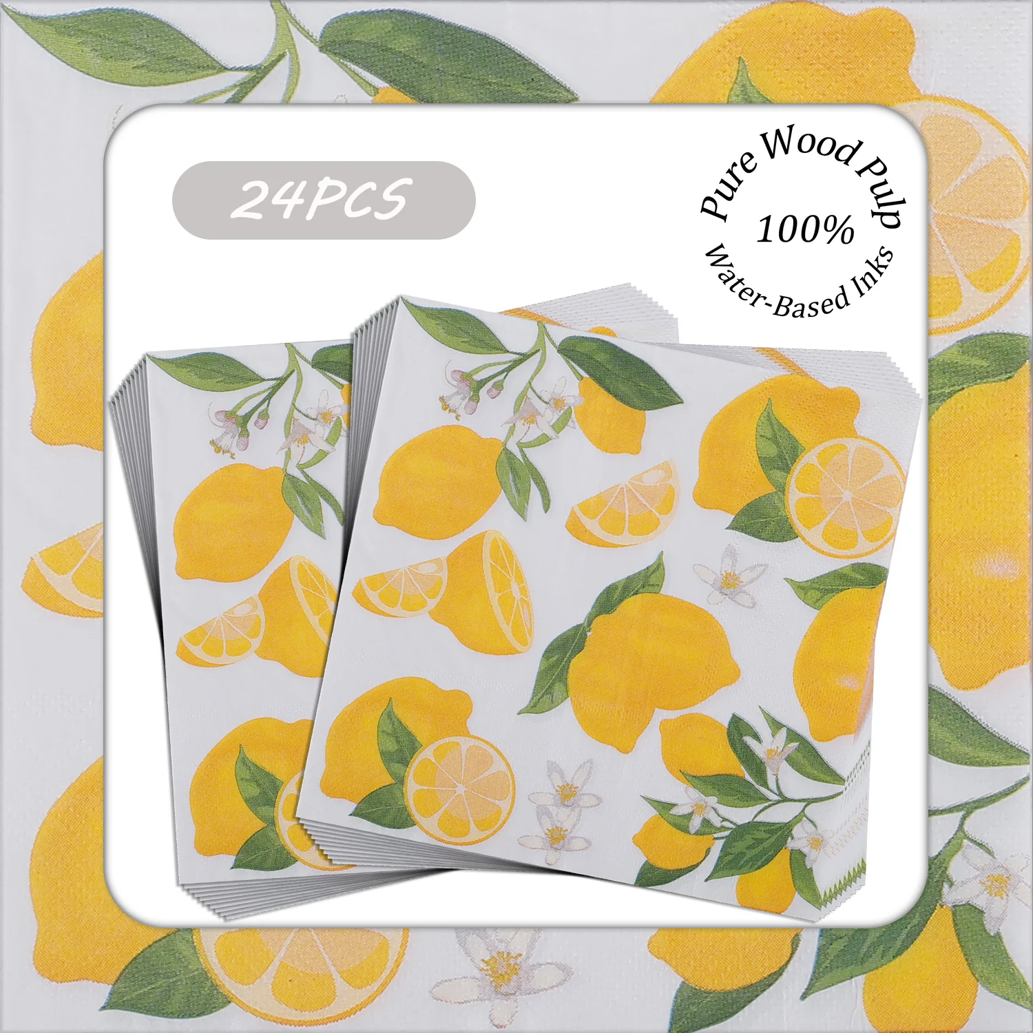 24pcs Lemon Blossom Napkins Pure Wood Pulp 33x33cm Garden Tea Party - Paper Place Settings - Disposable Table Decor - Decoupage