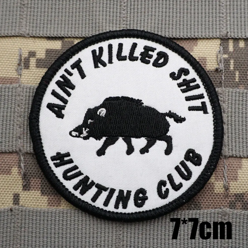 Wild Boar Hunter  Military Tactical Embroidered Patches Armband Backpack Badge with Hook Backing for Clothing