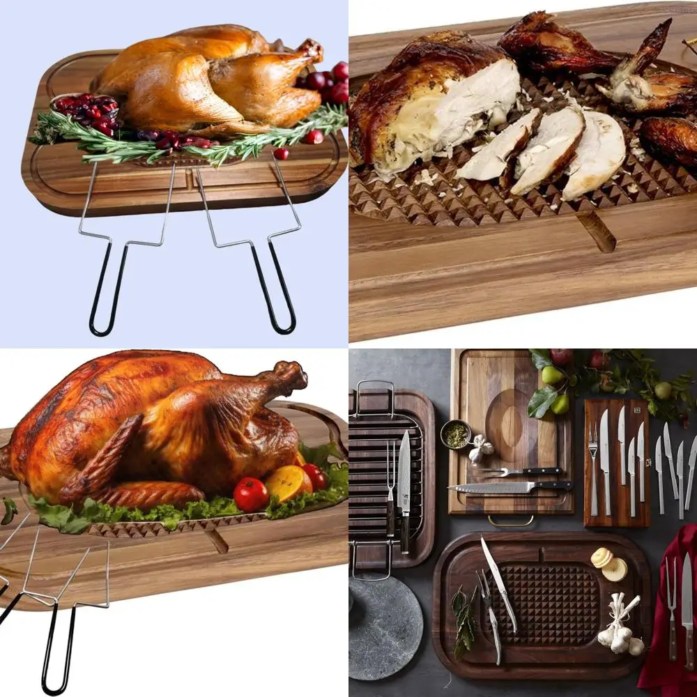 

Acacia Wood Thanksgiving Ham Serving Board with Juice Groove & Turkey Lifter, Holds Up to 22lbs