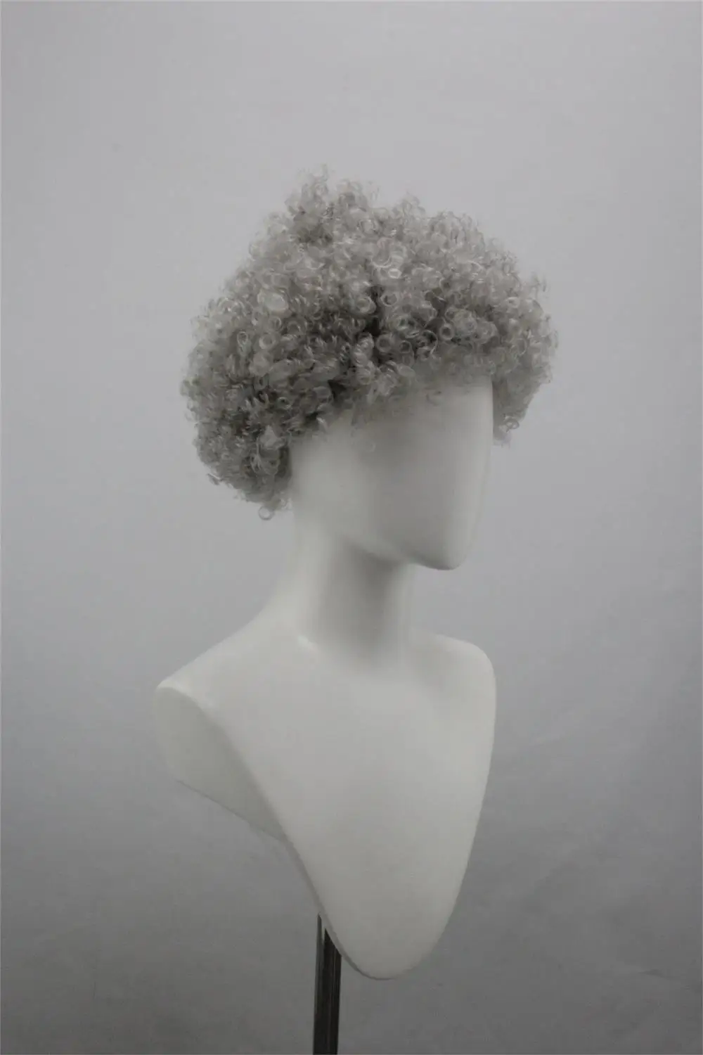 Light Gray Short Tight Afro Curly Synthetic Wig Unisex Elder Scientist Halloween Party Retro Comedy Cosplay Costume Hairpiece