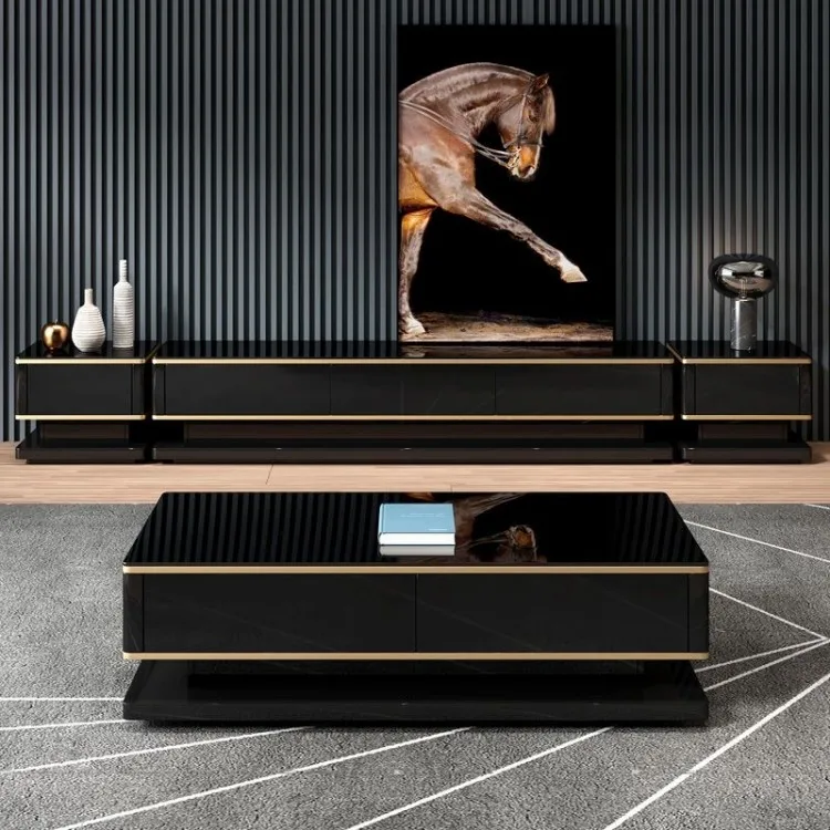 

#Simple black and white marble coffee table and TV stand, with household storage drawers