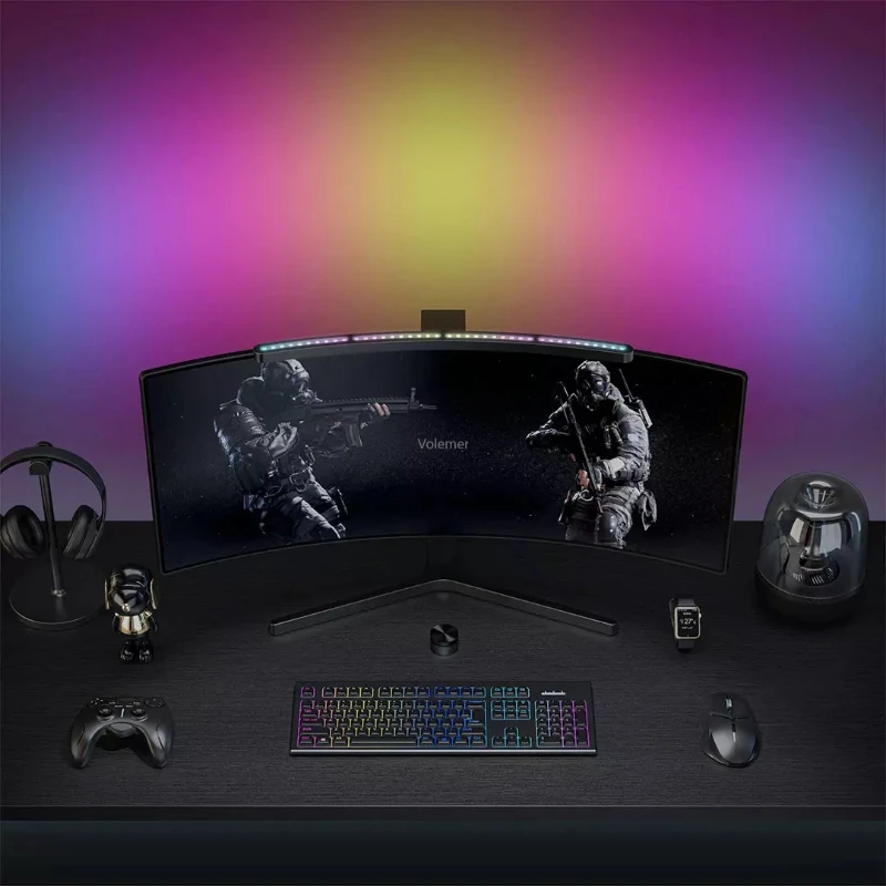 ใหม่ล่าสุดโคมไฟตั้งโต๊ะหน้าจอคอมพิวเตอร์ Yropin LYMAX,โคมไฟตั้งโต๊ะหน้าจอโค้งลดแสงถนอมสายตาไวต่อเสียงสำหรับเล่นเกมไฟแขวน