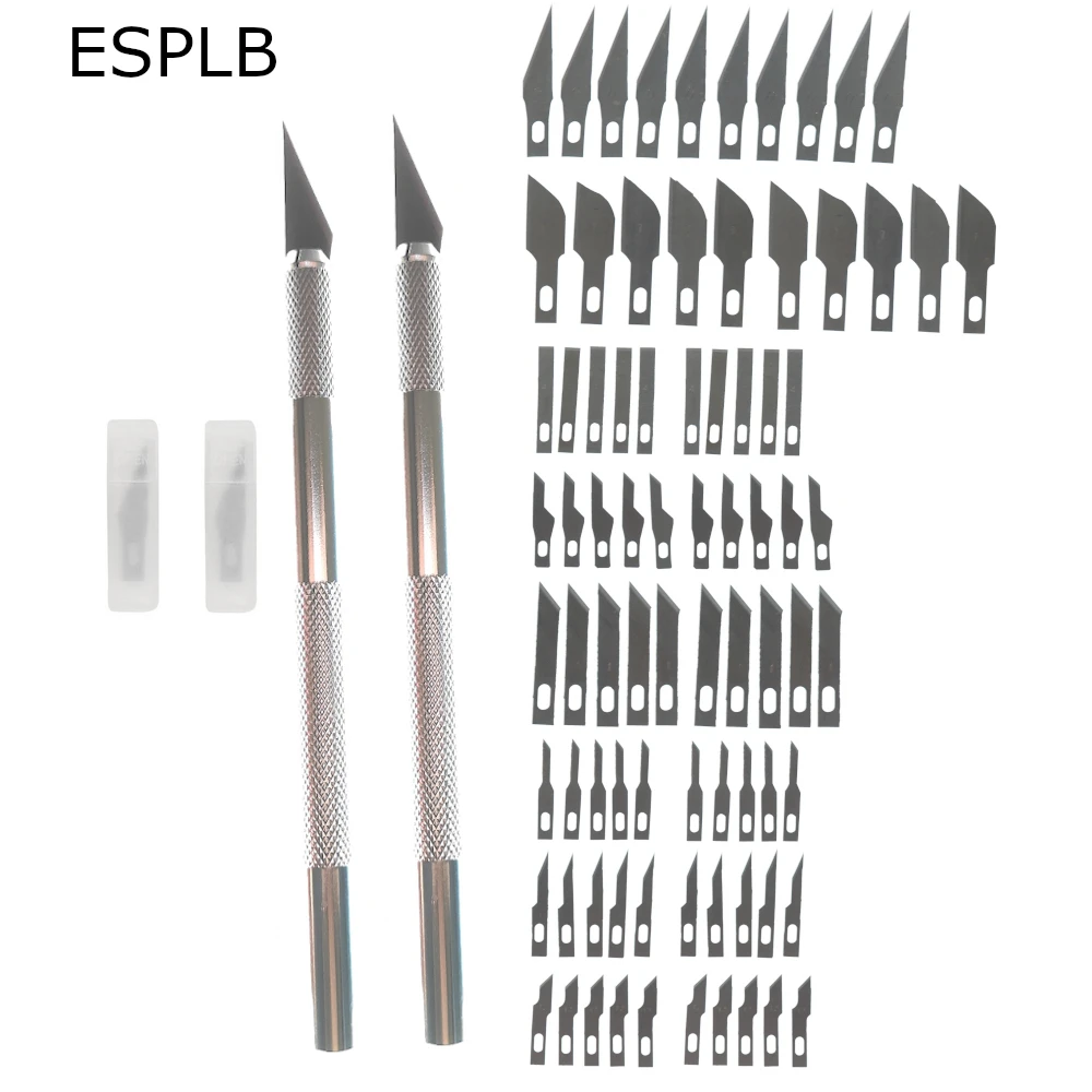 ESPLB 80 قطعة شفرات مختلطة 2 قطعة المعادن عدم الانزلاق مشرط سكين القاطع النقش لتقوم بها بنفسك الحرفية هواية النحت سكين