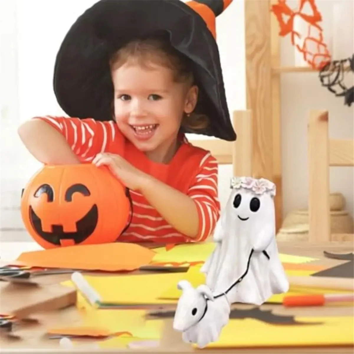 ABJY fantôme marche fantôme marche chien Statue Halloween fantôme décor intérieur extérieur effrayant fantôme chien Halloween Figurine fantôme A