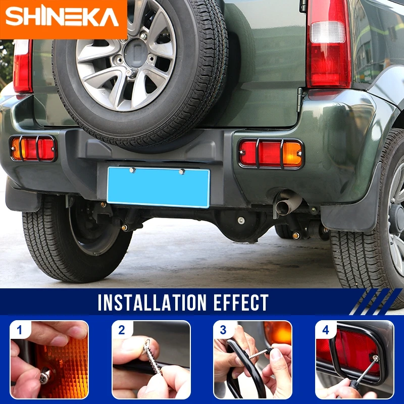 SHINEKA Lamp Hoods For Suzuki Jimny 2007 Up Iron Car Rear Bumper Fog Lamp Light Decoration Cover Rear Fog Light Trim Accessories