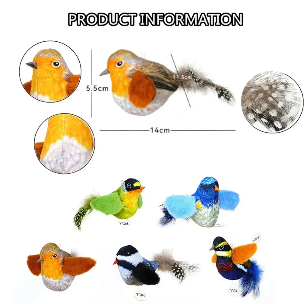 Interactive Cat Toys Hanging Squeaky Simulation Bird Plush Cats Pets Teasing Toys with Feather Catnip Kitten Chirping Bird Toy