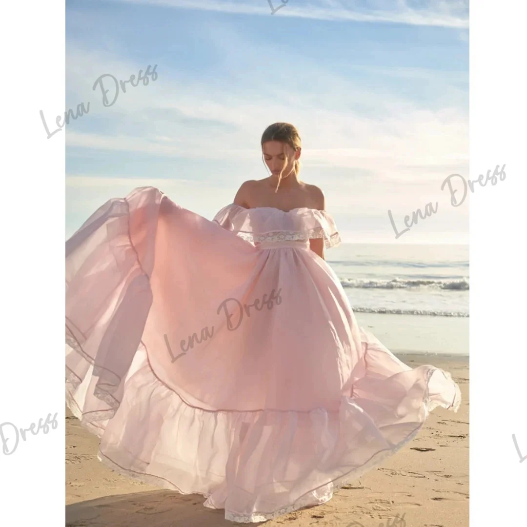 

Lena Special Occasion Dresses 2024 Women Backless Evening Gown Off the Shoulders Wedding Guest Dress Women Elegant Pink Organza