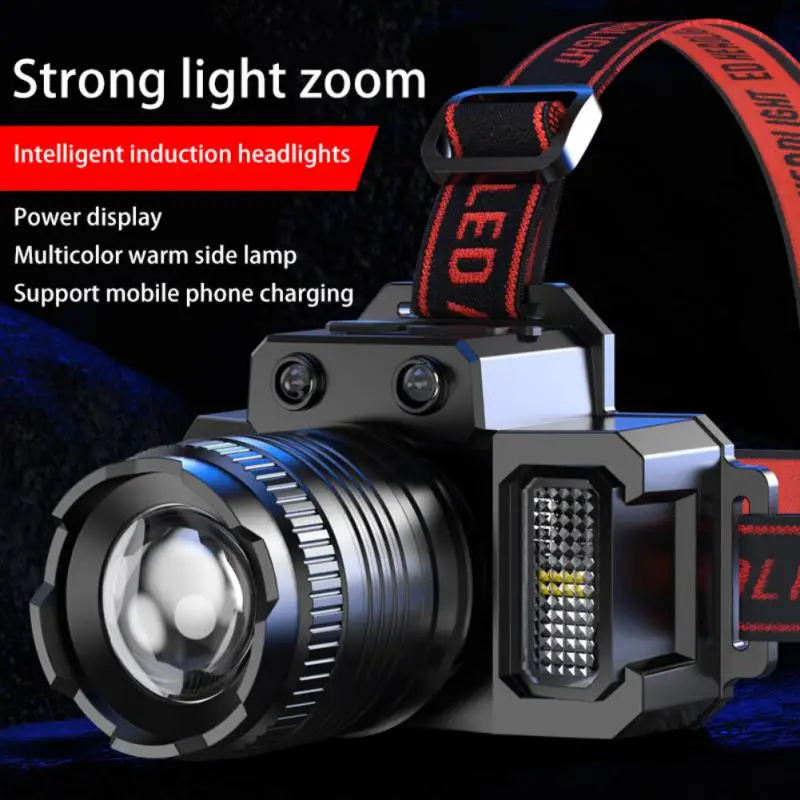 

Fishing Lights 2000mah Strong Light Late-mode Outdoors Work Light 6 Modes Remote Headlamp Sense Charge Telescopic Zoom