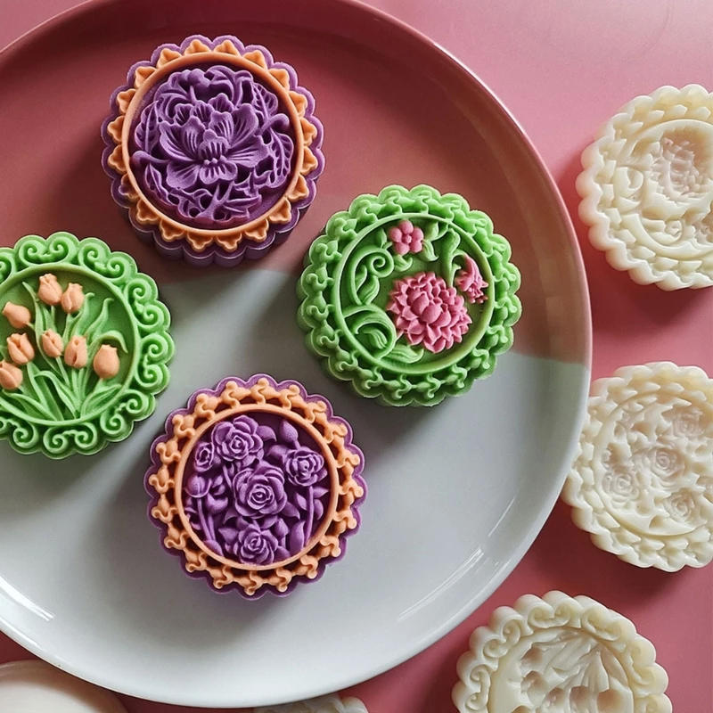 Stampo per torta lunare Tulip-Cookie Stampo per torta lunare Pressione manuale Stampo per torta lunare per festival metà