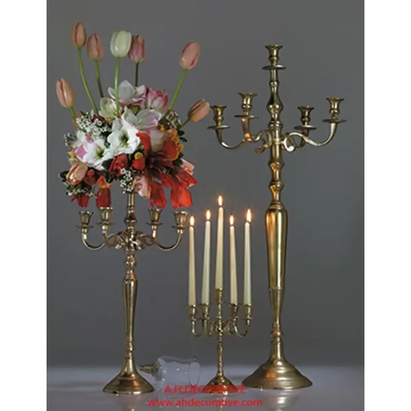 Large Metal Gold Candelabra with 5 Candle Arms Set of 3 for Wedding Table Centerpiece and Christmas Decoration