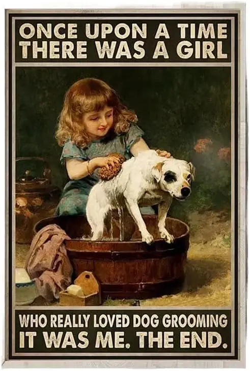 Pzecaru Bathing Dog Metal Sign Once Upon A Time There Was A Girl Who Really Loved Dog Grooming Vintage Retro Metal Sign For sign