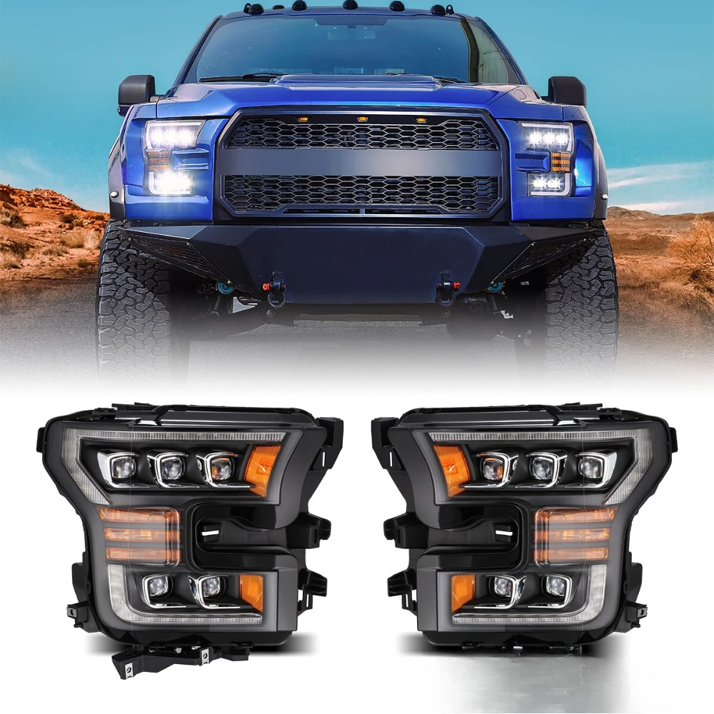

For 15-17 Ford F150/17-20 F150 Raptor NOVA-Series LED Projector Headlights Black