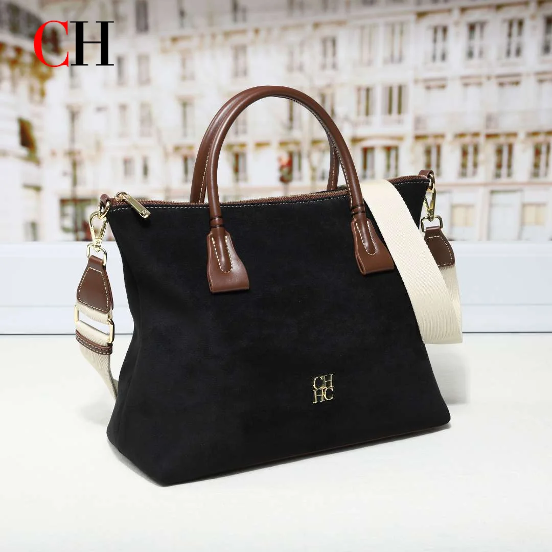 CH Women Large Capacity Suede Tote Bag Vintage Top Handle Handbag Casual Shoulder Crossbody Bag with Wide Strap