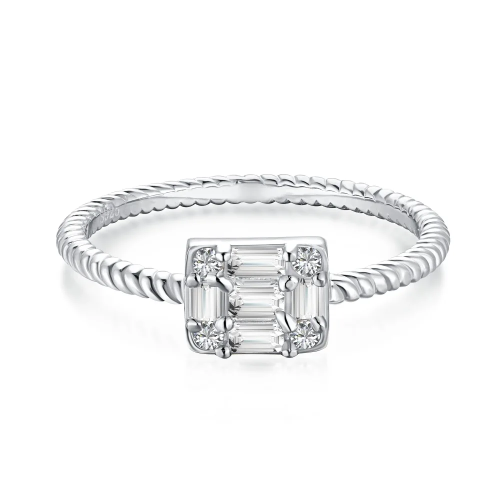 S925 Sterling Silver Fried Dough Twists Splice Diamond Ring for Women Fashion Daily Wear with Ring Handwear