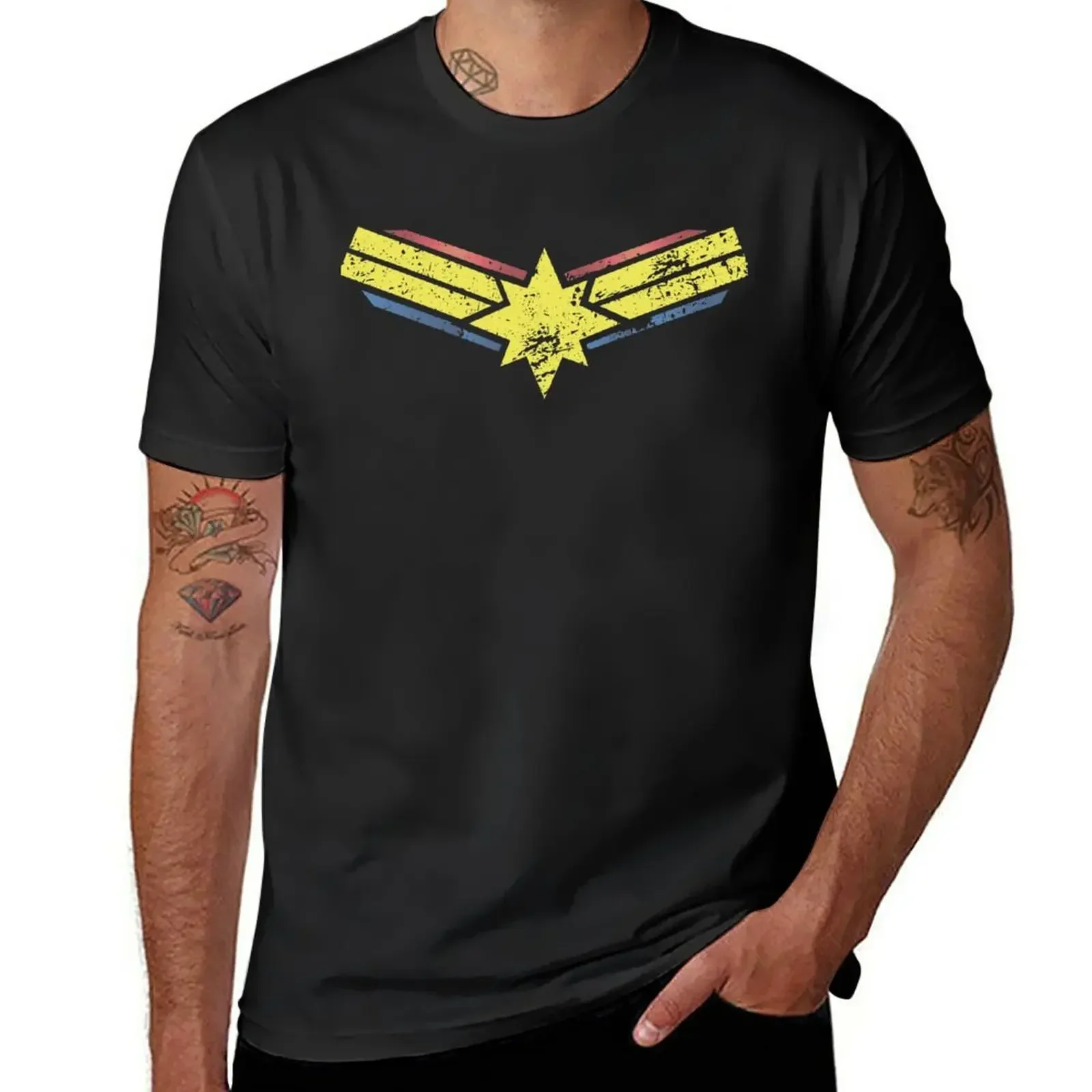 Gold, Red and Blue Star - Grunge - Distressed T-Shirt Short sleeve tee graphic t shirts t shirts for men