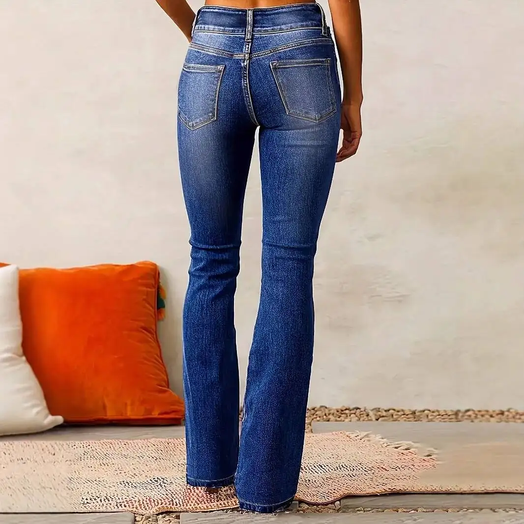 

Stretch 2026 Spring New Jeans Women's Washed Flared Long Pants