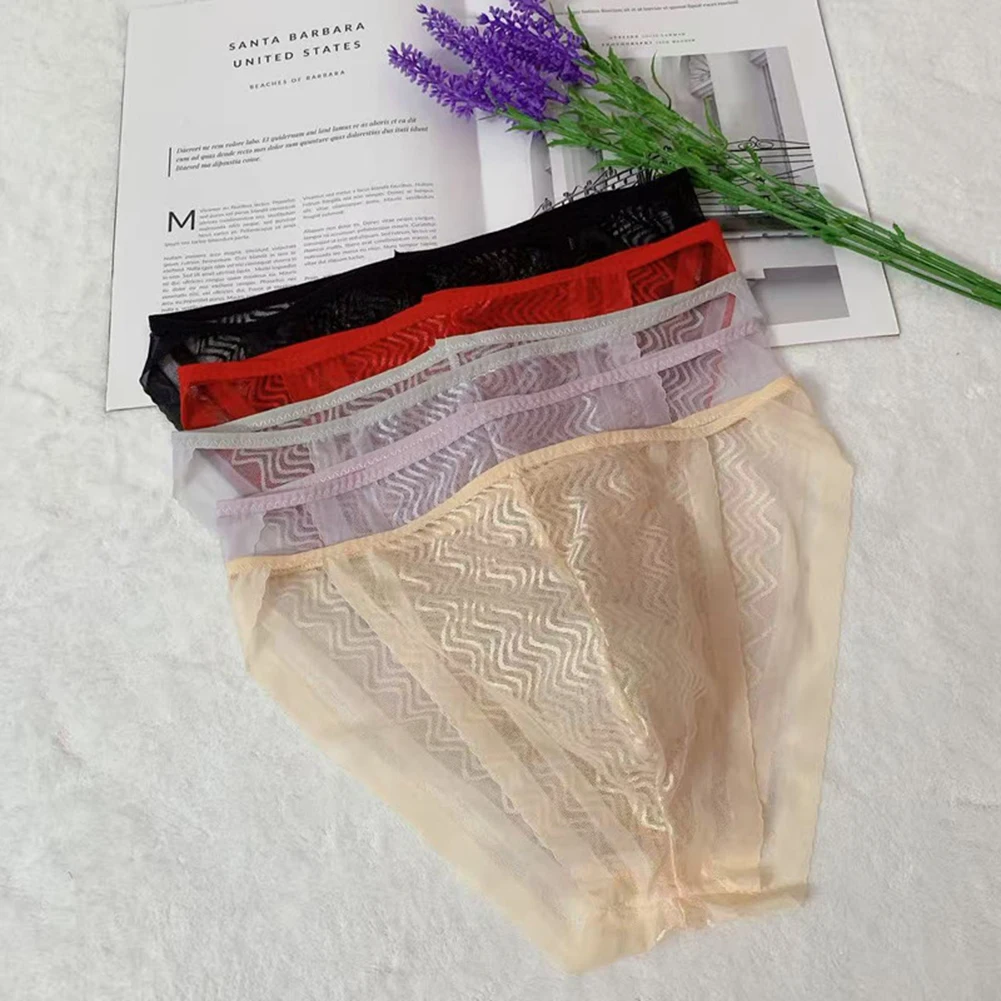 Men Water Ripples Pattern Fashion Underwear See Through Breathable Low Rise Briefs Quick Drying Underpants