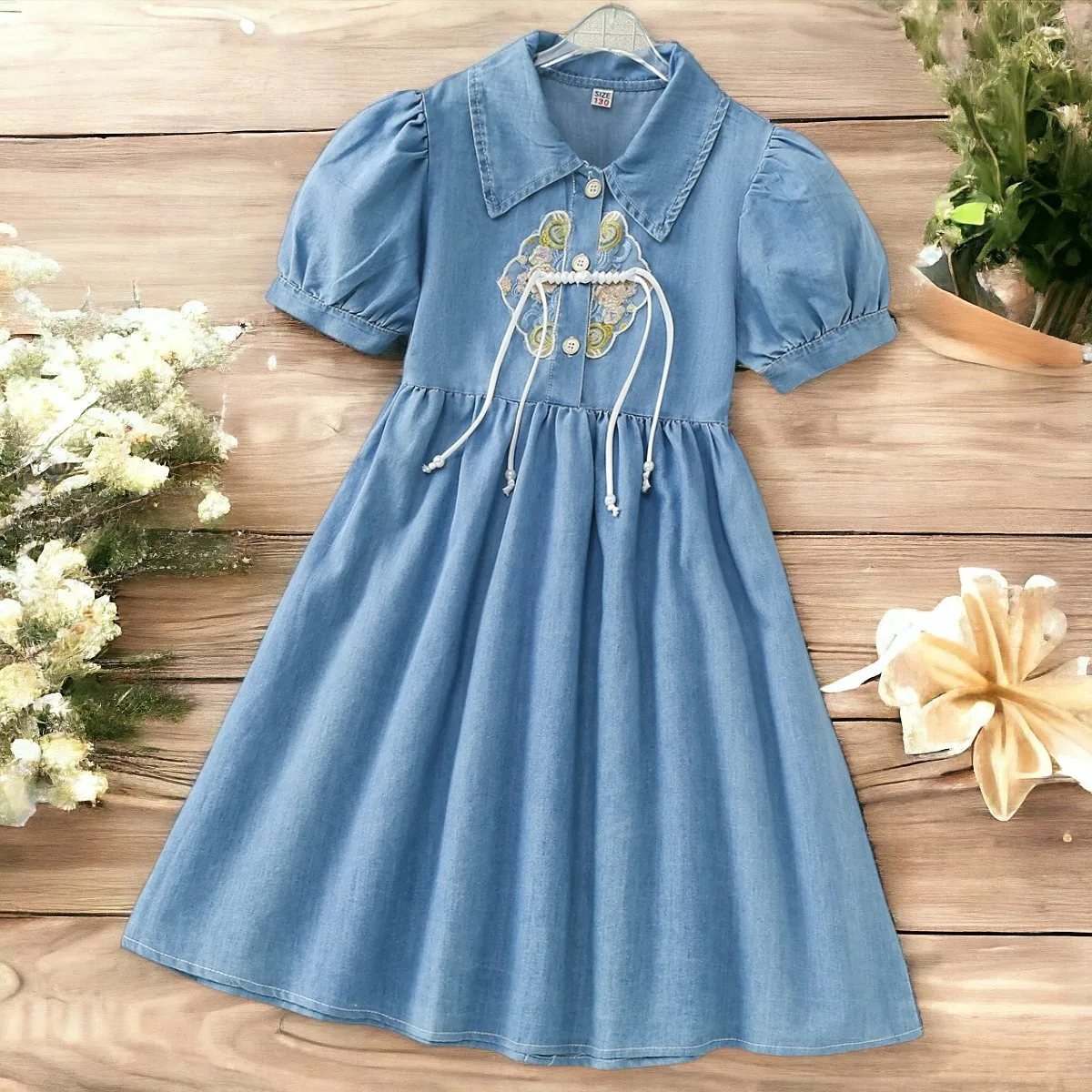 

Baby Kids School Denim Dresses for Girls Outfits Party Dress Summer Short Sleeve Children Princess Costumes 6 7 9 10 11 12 Years