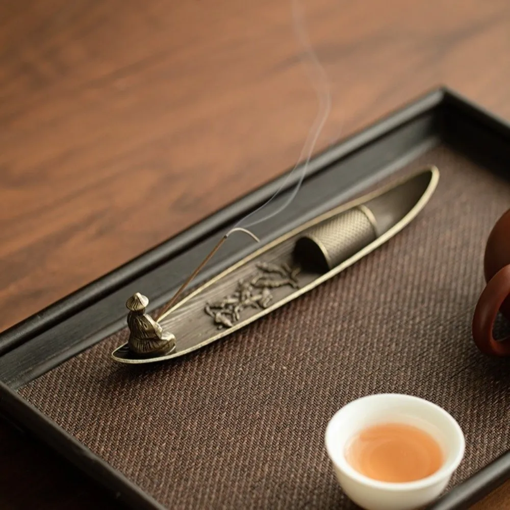 Boat Shape Incense Holder Old Men Fishing Traditional Incense Censer Zen Style Sturdy Aromatherapy Ornament Meditation Space
