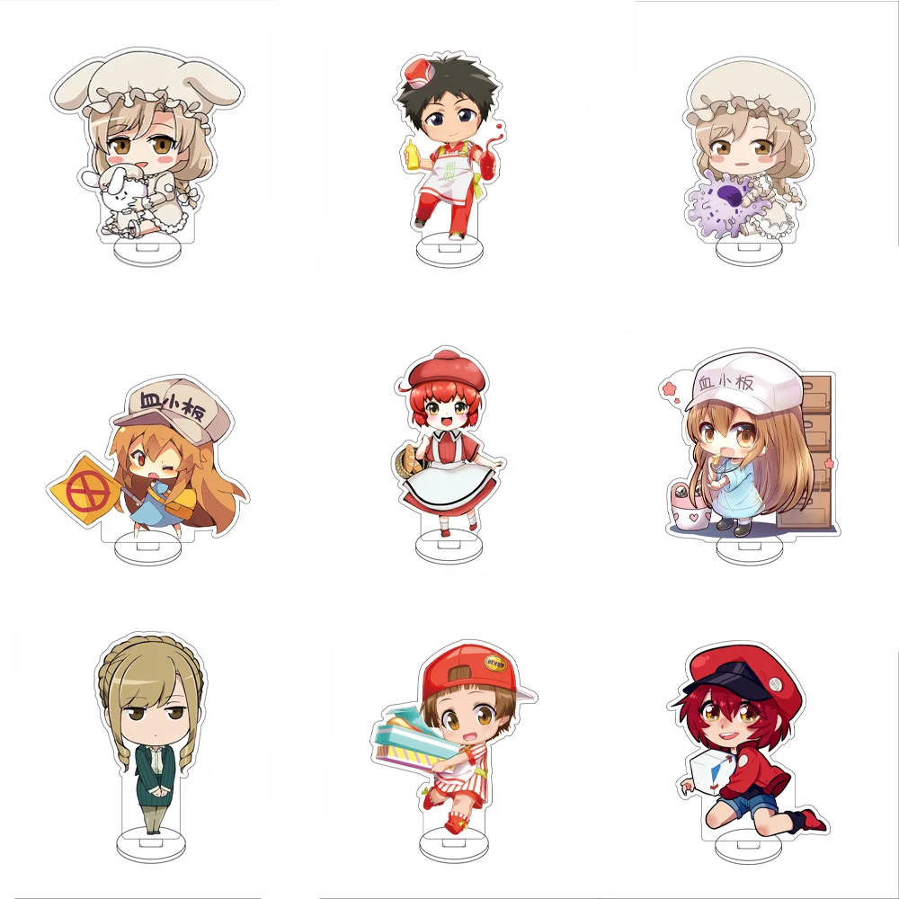 Células de Anime de 10CM en el código de trabajo, figura negra, modelo de soporte, glóbulos rojos/glóbulos blancos, decoración de escritorio bonita, regalos de letrero de pie