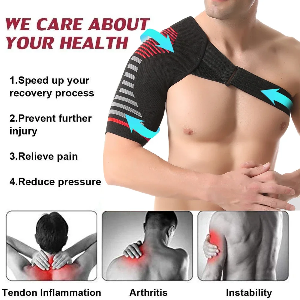 Breathable Compression Shoulder Support, Shock-Absorbing Shoulder Brace for Shoulder, Built-in Gel Padding & All-Day Support