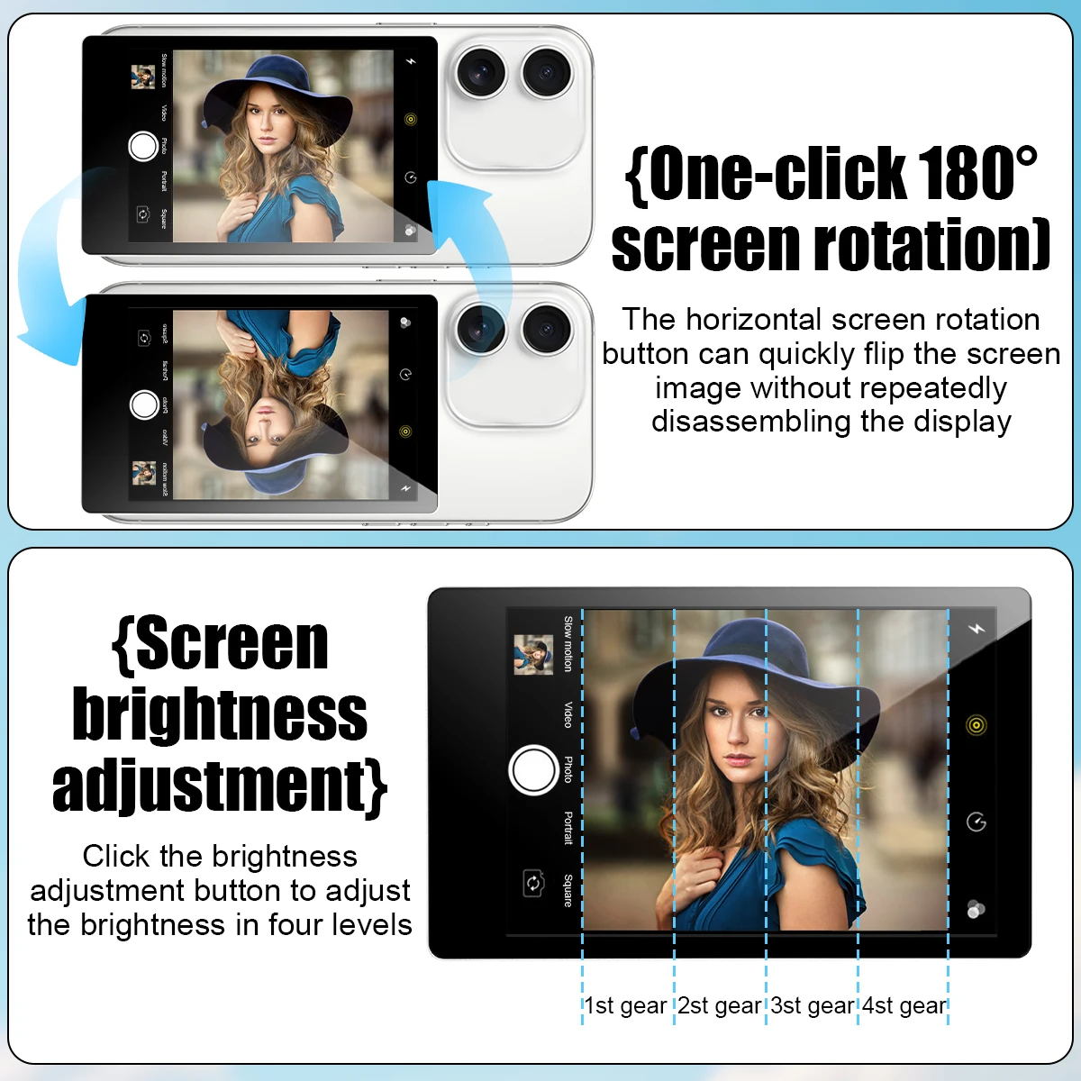 شاشة مراقبة ذاتية مغناطيسية لاسلكية لاستخدام الكاميرا الخلفية للهاتف لصور السيلفي وتسجيل الفيديو المباشر وتسجيل الفيديو