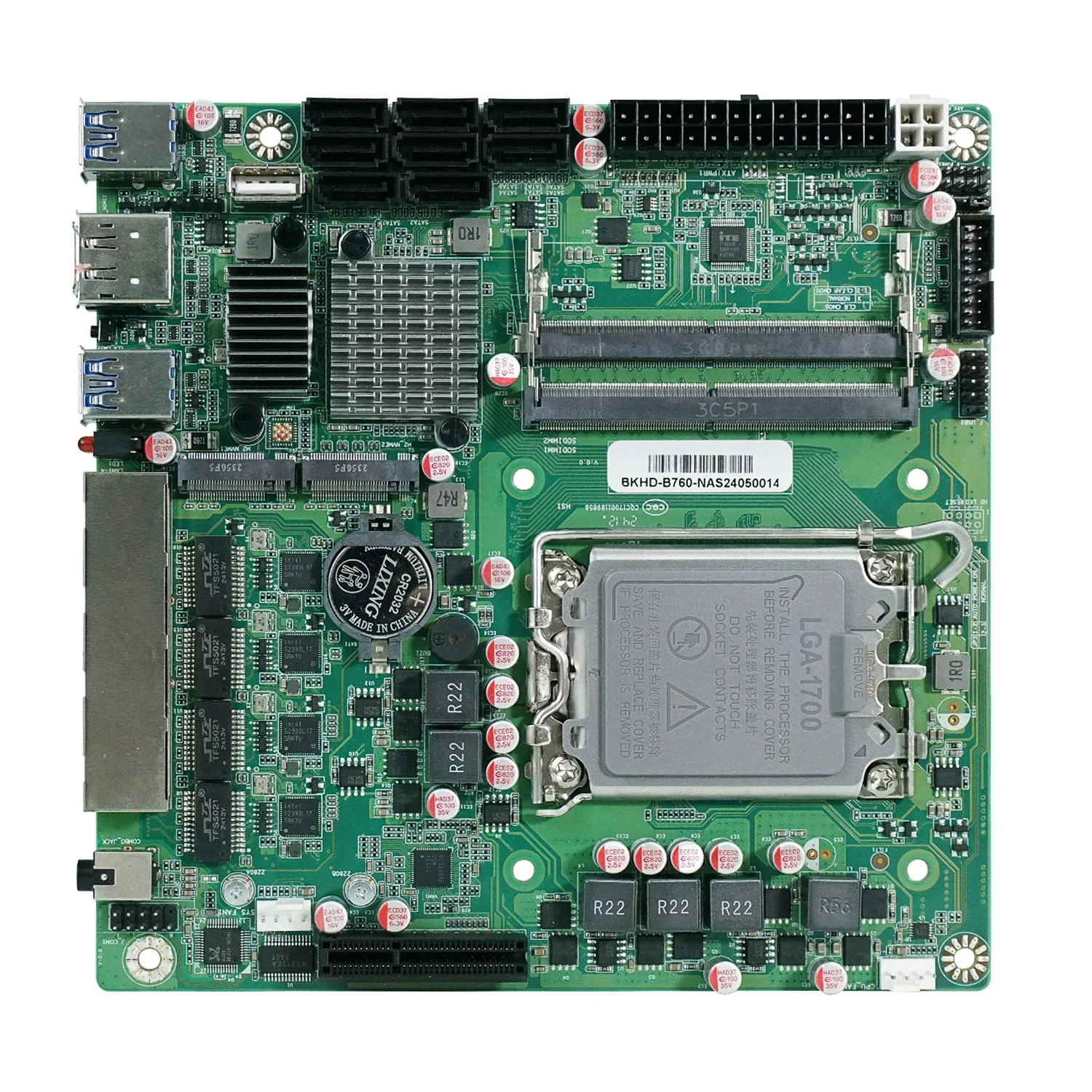 Carte mère B760 8 baies NAS, Intel 12-14th, Isabel LIncome 1700, 8 * SATA, 2 * NVMe, 4*2.5G, 1 * PCIEX4, 2 * DDR5, routeur pare-feu, carte mère 17x17