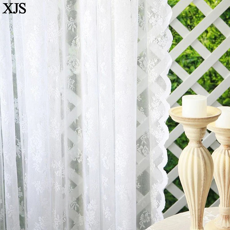 Lace Curtains Rustic Floral Branch Leaf Pattern Lace Window Panels Curtain Rod Pocket Privacy Vintage Sheer Curtains for Bedroom