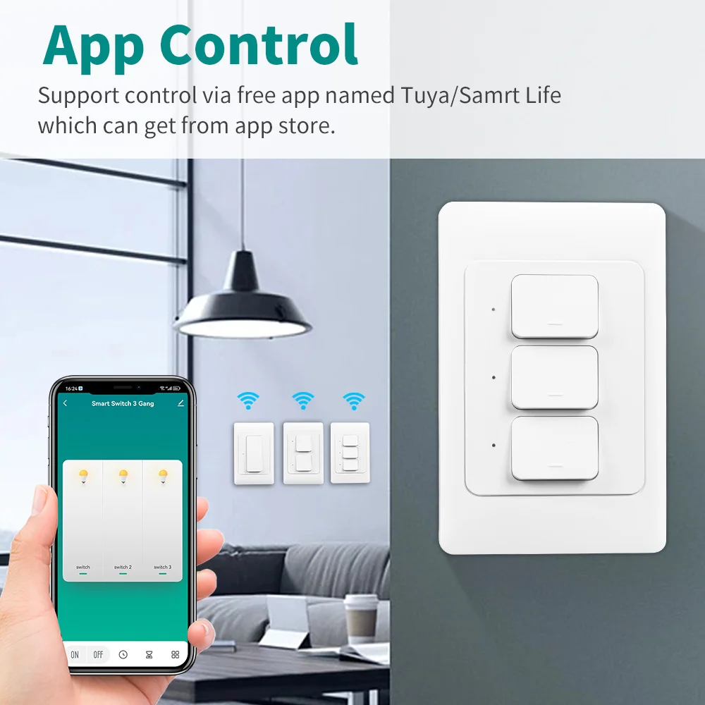 For Tuya WiFi Light Switch Smart Push Button Interruptor Switches 110-240V 1/2/3Gang Physical Lamp Switch Neutral Wire Optional